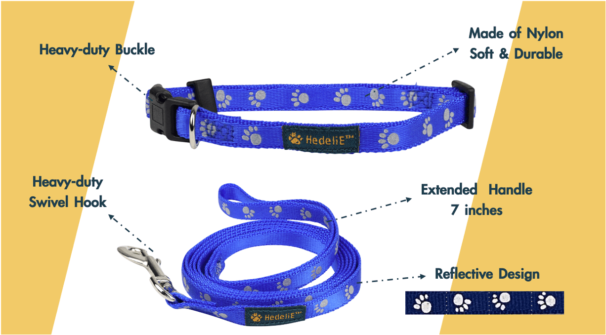 Reflective Nylon Collar and Leash Set for Puppies and Cats HedeliE Reflective Nylon Collar and Leash Set for Puppies and Cats HedeliE