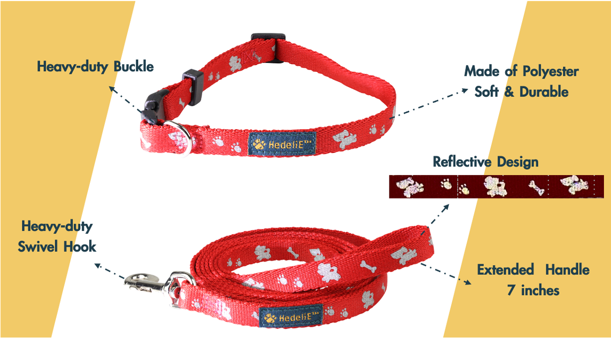 Reflective Collar and Leash Set for Puppies and Cats HedeliE