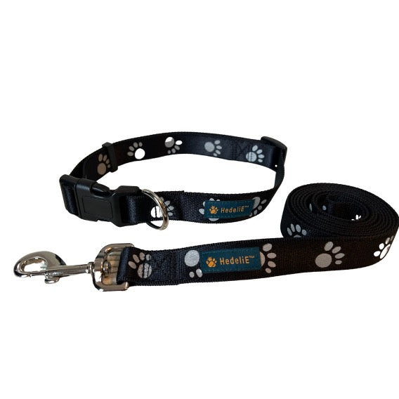 Reflective Paw Dog Collar and Leash Set HedeliE