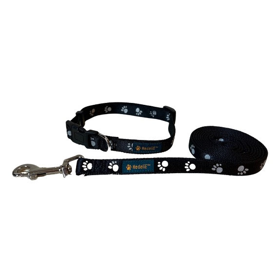 Reflective Paw Dog Collar and Leash Set HedeliE